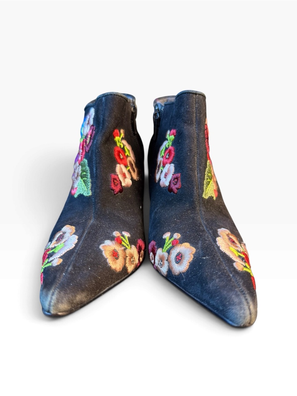Beverly Feldman Floral Embroidered Ankle Boots Size 6.5